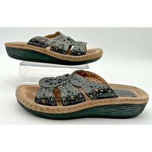 Clarks Artisan Black Leather Leisa Slip On Sandals Women Sz 5 1/2 Slides